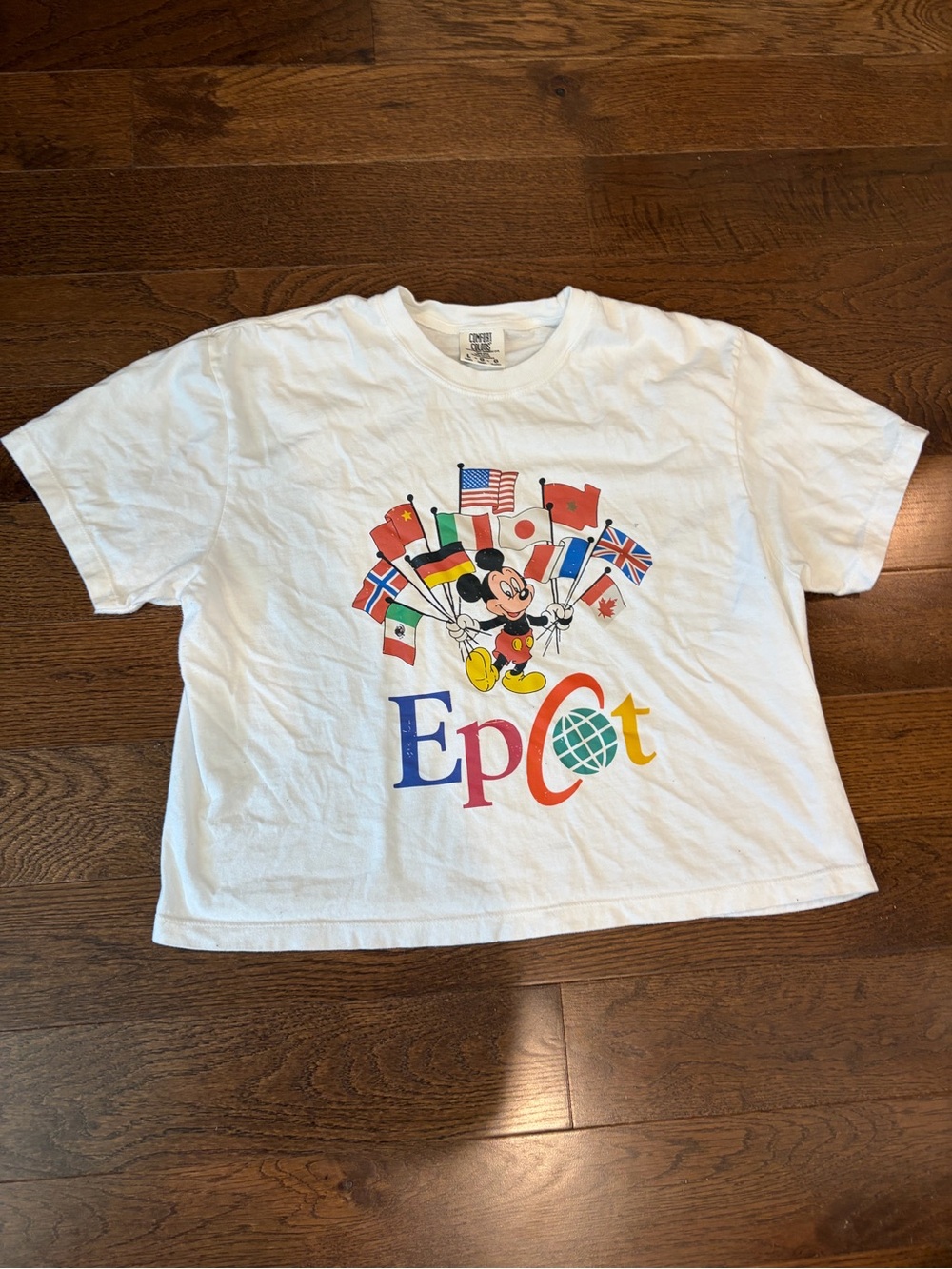 Comfort Colors Cropped White Disney Epcot Mickey Flag Graphic Tee